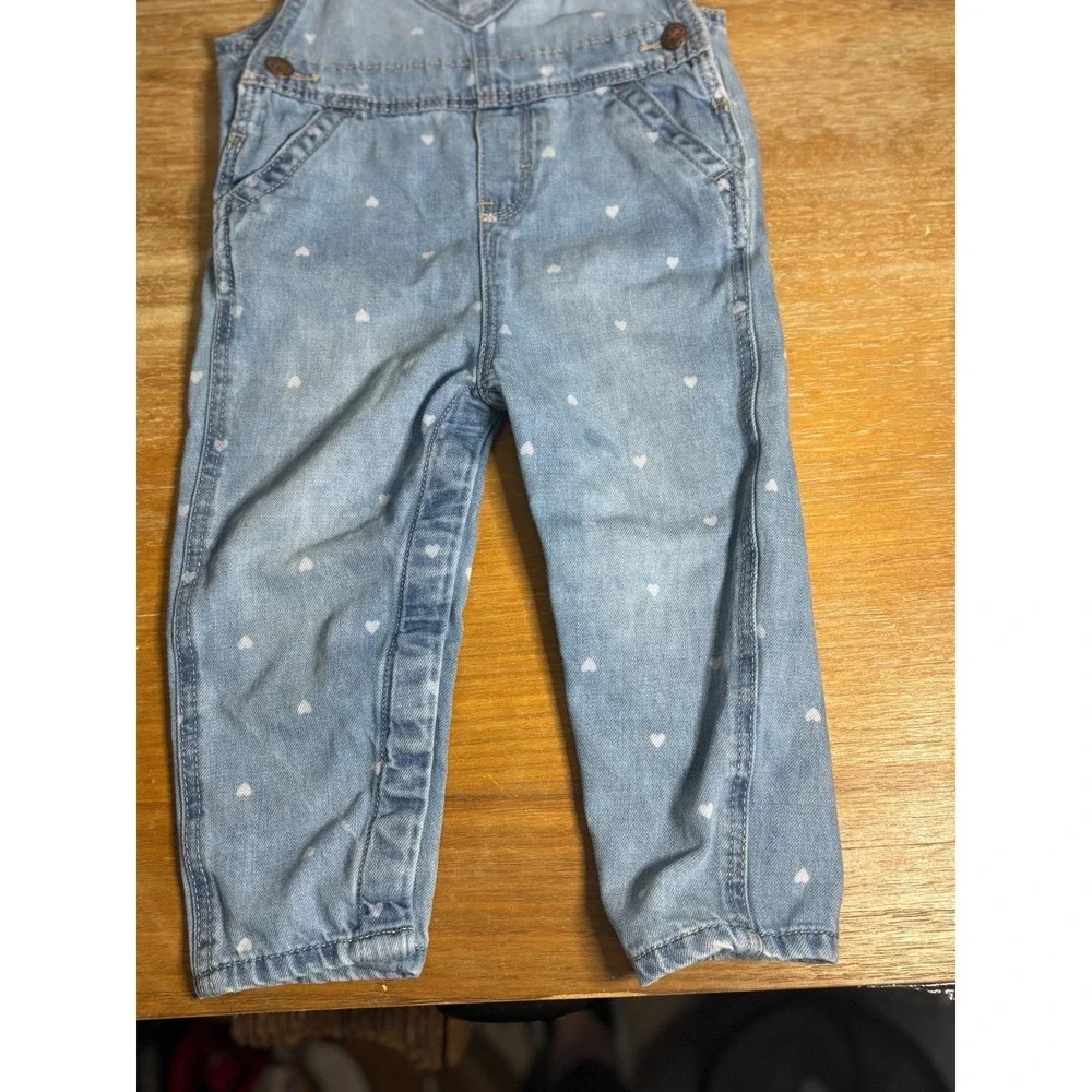 OshKosh B'gosh Baby Girls Heart‎ Print Denim Overalls Blue 24M 1Q439210